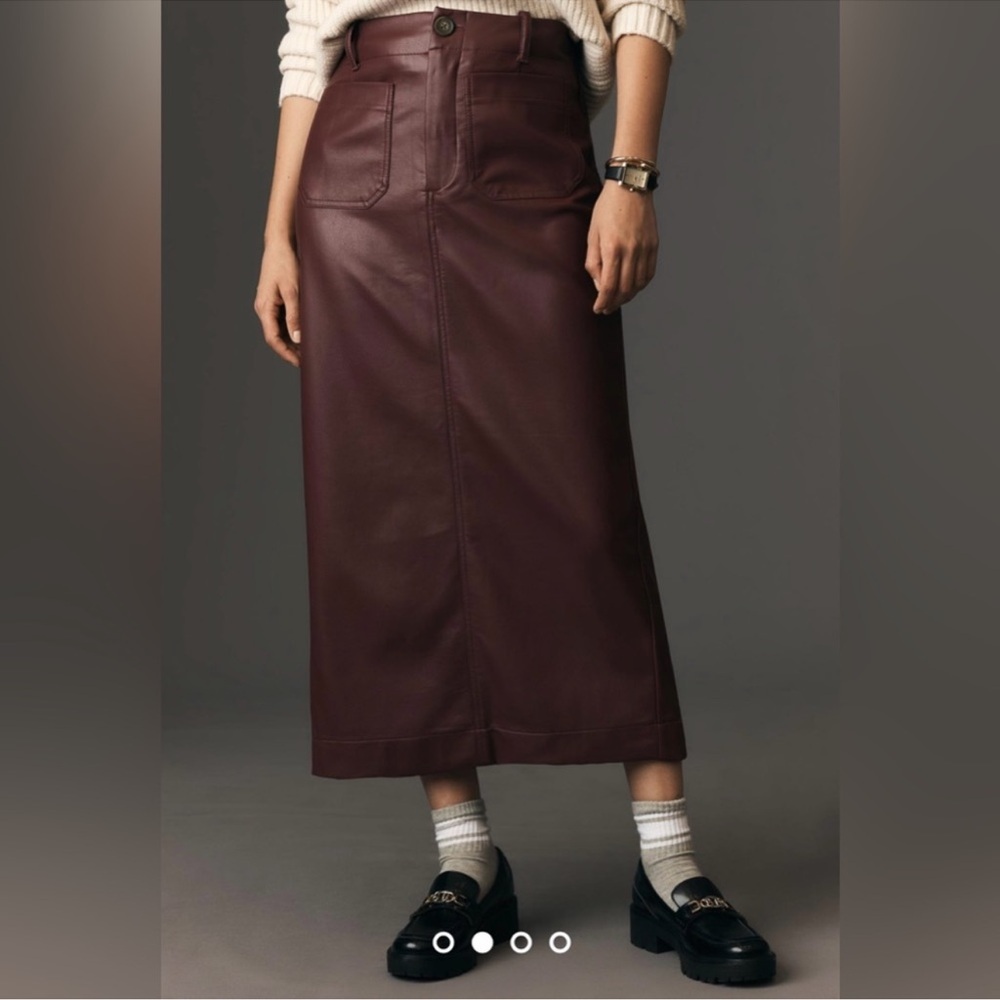Maeve Burgundy Faux-Leather Maxi Skirt